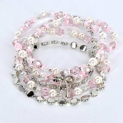 Pink and Silver Bracelet Collection with Silver Bow Charm