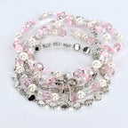 Pink and Silver Bracelet Collection with Silver Bow Charm