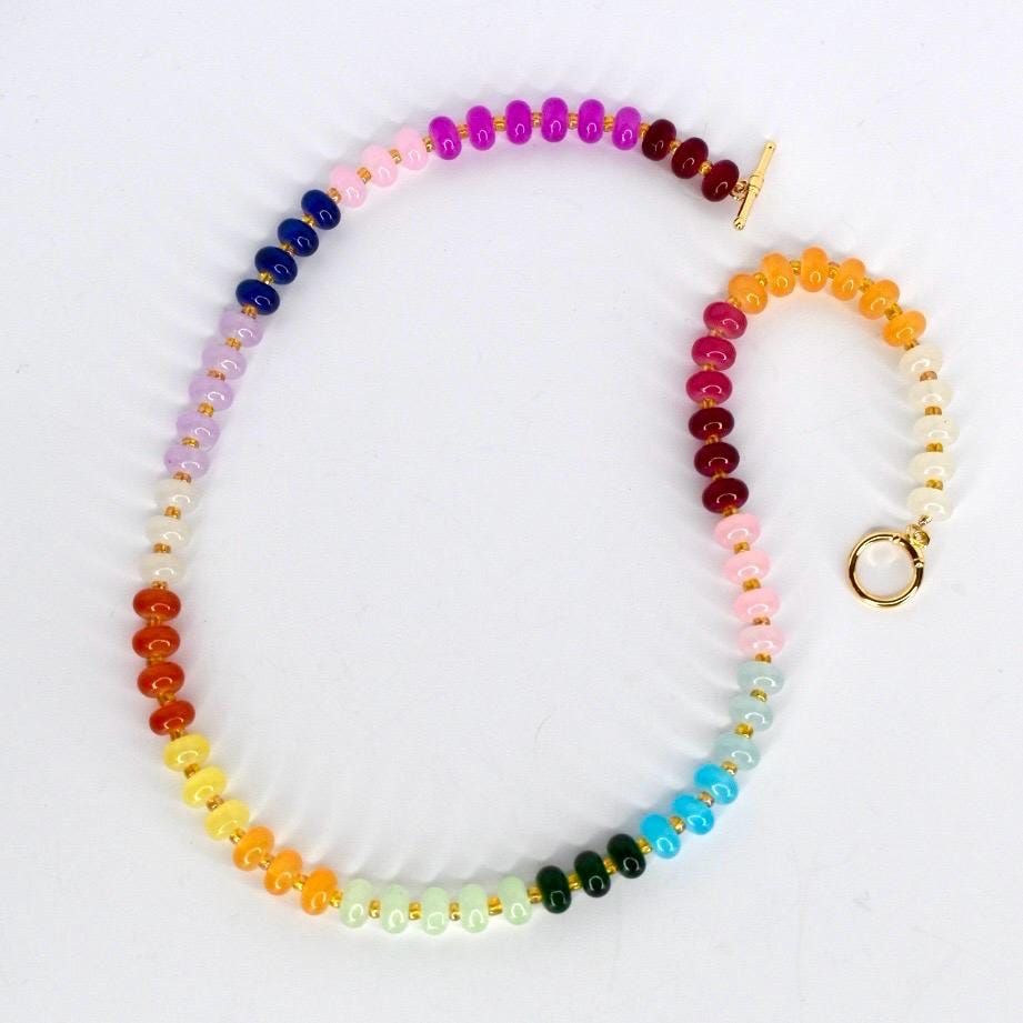 Colorful Necklace with Rondelle Beads and Gold Clasp