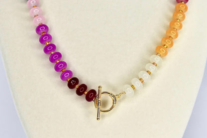 Colorful Necklace with Rondelle Beads and Gold Clasp