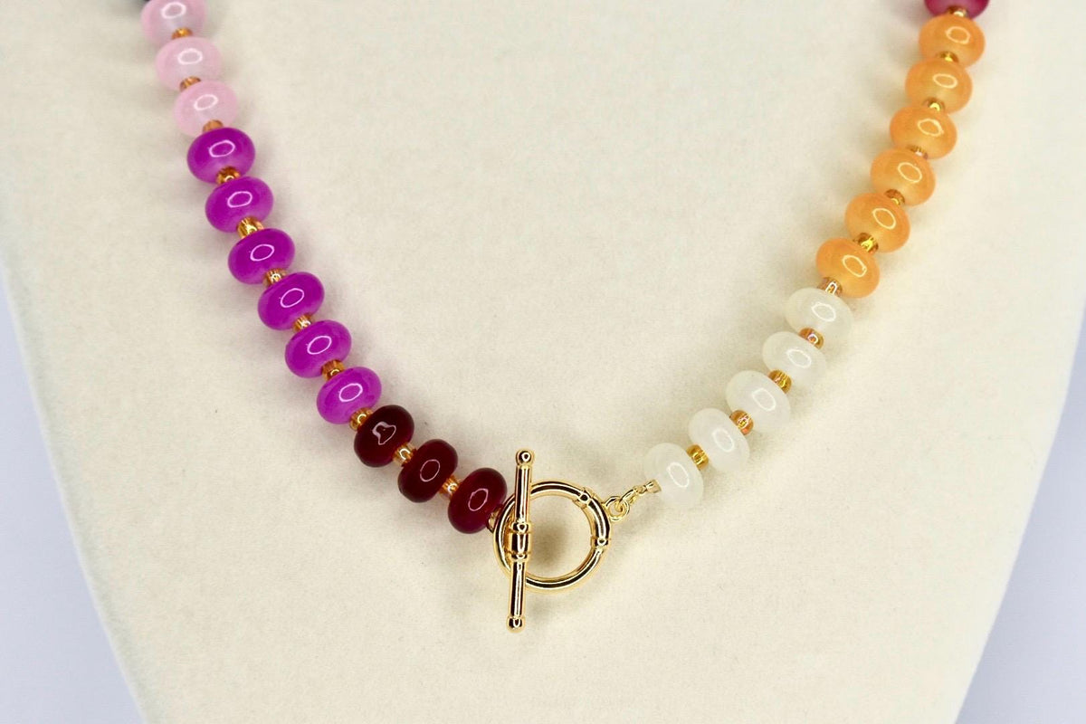 Colorful Necklace with Rondelle Beads and Gold Clasp