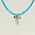 Bow Charm Necklace – Pink or Teal Beaded Choker