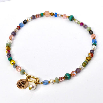 Colorful Beaded Necklace with You Are My Sunshine Charm & Pearl Charm