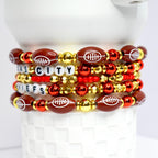 Kansas City Chiefs Bracelet Stack Set of 5 Beaded Tumbler Jewelry Red Gold White Football Beads Letter Accent Stretchy Elastic Design Cup Holder Accessories Game Day Wrist Stack Gift Collection