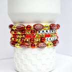 Tumbler Bracelet Collection Kansas City Chiefs Set of 5 Beaded Jewelry Red Gold White Team Colors Football Beads Letter Beads Stretchy Elastic Design Drinkware Accessories Wrist Stack Game Day Style