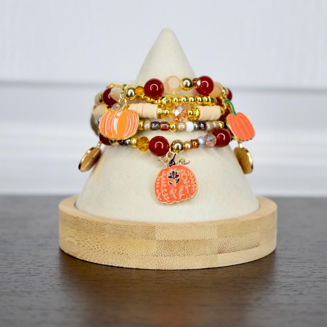 Red, Cream and Gold Fall Charm Bracelet Collection with Gold Accents