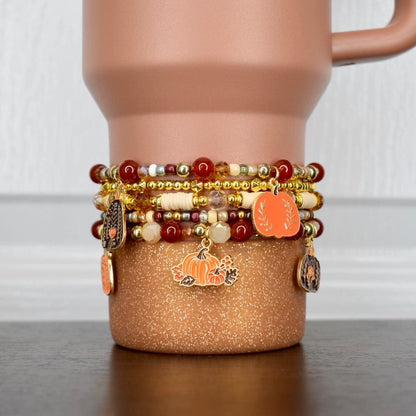 Red, Cream and Gold Fall Charm Bracelet Collection with Gold Accents