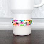 Summer fruit bracelet – neon beaded wrap with colorful fruit charms, wearable as tumbler accessory or fun wrist jewelry.