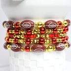 Football Tumbler Bracelet Stack Kansas City Chiefs Beaded Jewelry Red Gold White Team Colors 5 Piece Set Letter Beads Elastic Band Drinkware Accessories or Wrist Bracelets Tailgate Gift Idea