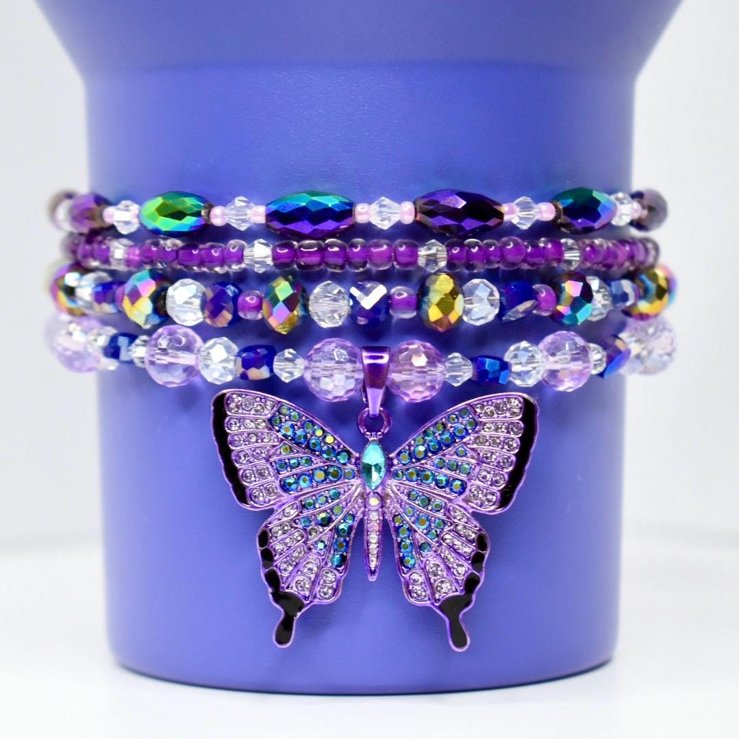 Purple Butterfly Charm Tumbler Bracelet Collection