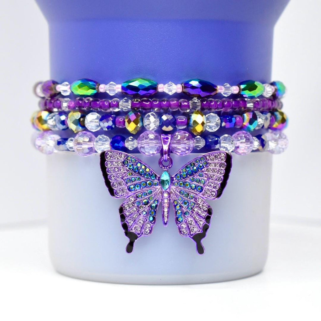 Purple Butterfly Charm Tumbler Bracelet Collection