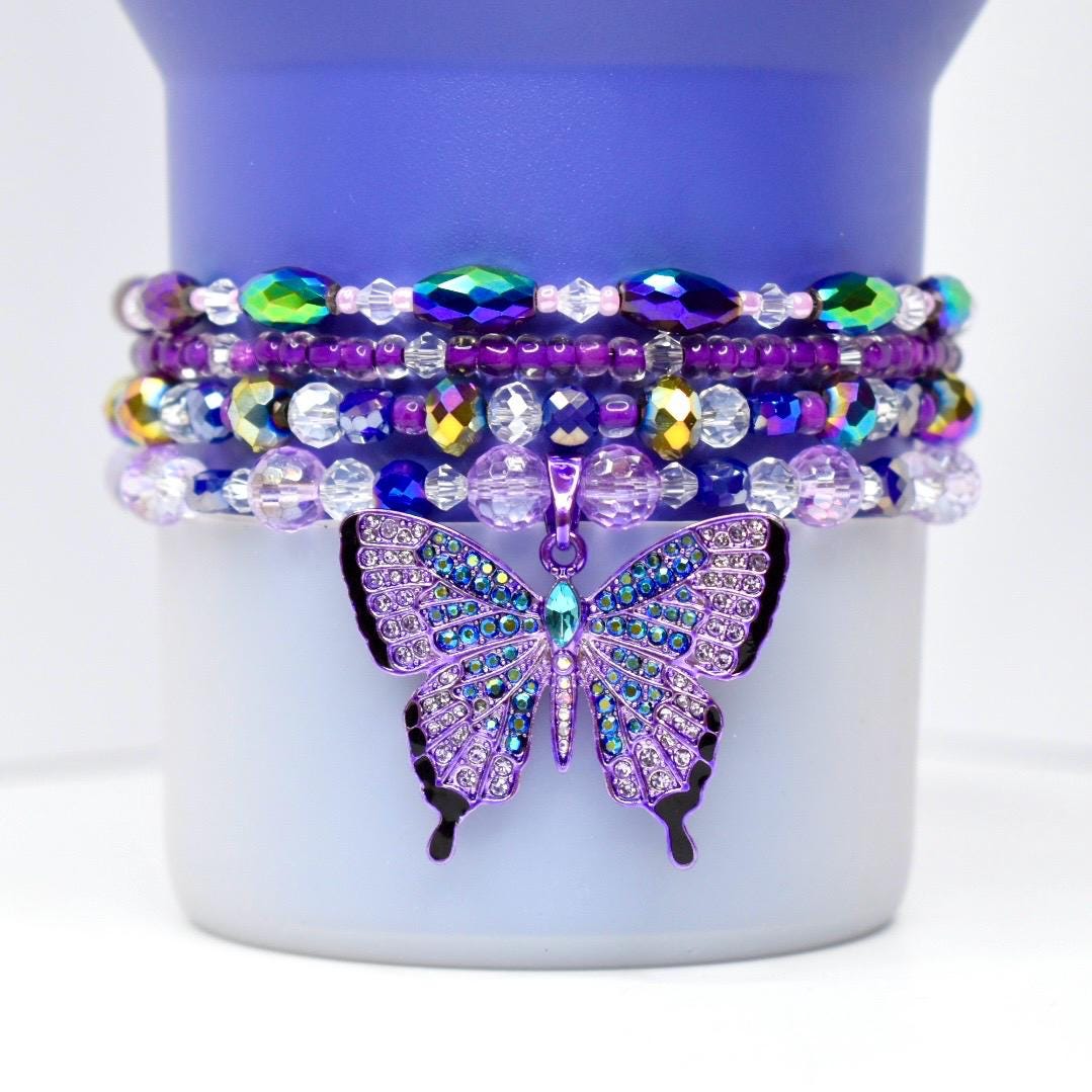 Purple Butterfly Charm Tumbler Bracelet Collection
