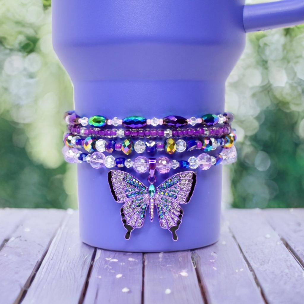 Purple Butterfly Charm Tumbler Bracelet Collection
