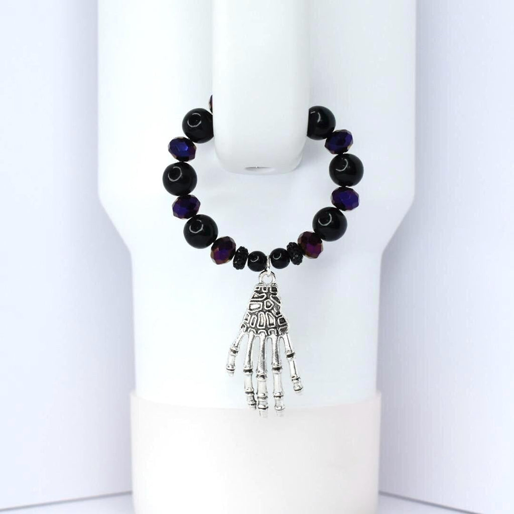 Gothic Halloween Tumbler HANDle Charm with Skeleton Hand