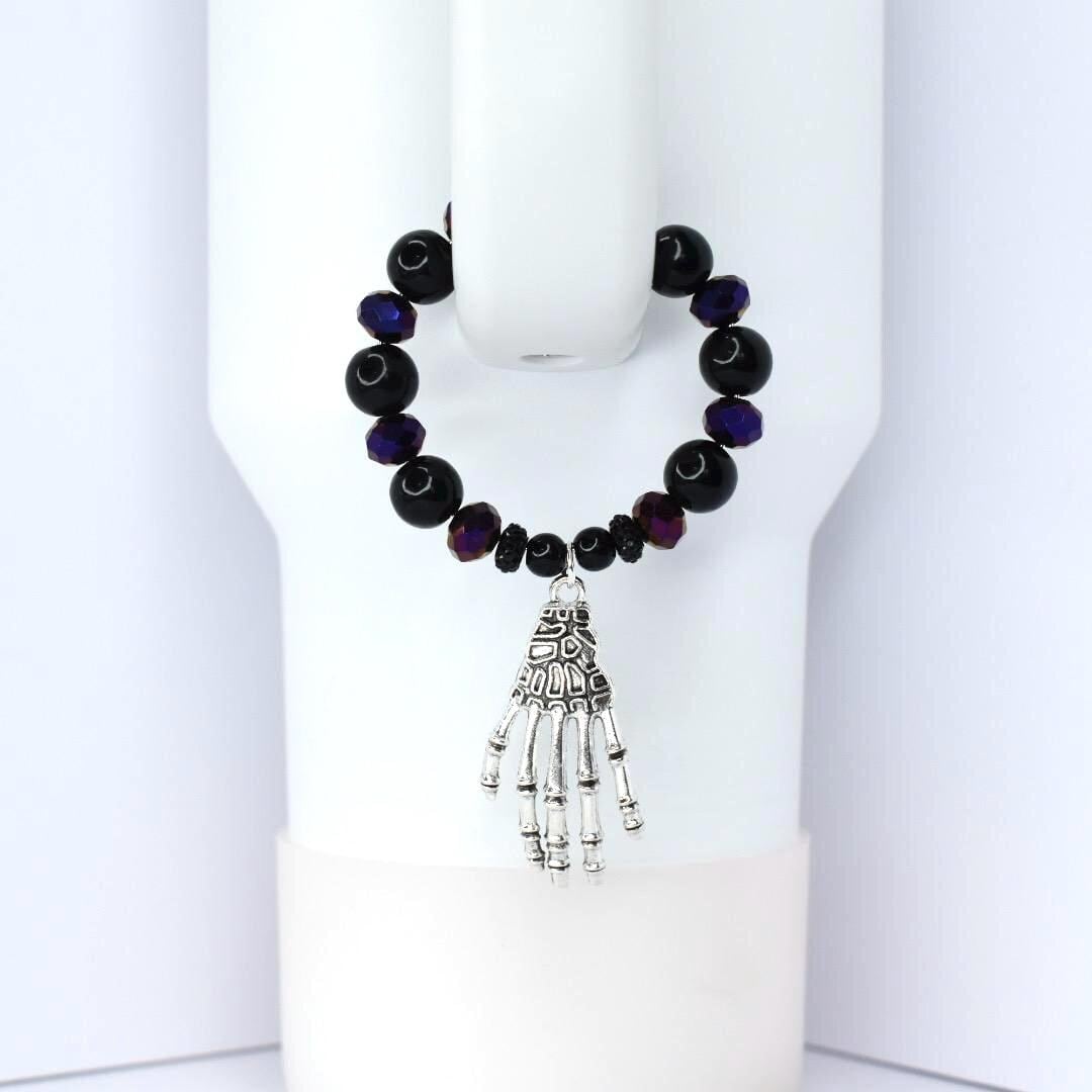 Gothic Halloween Tumbler HANDle Charm with Skeleton Hand