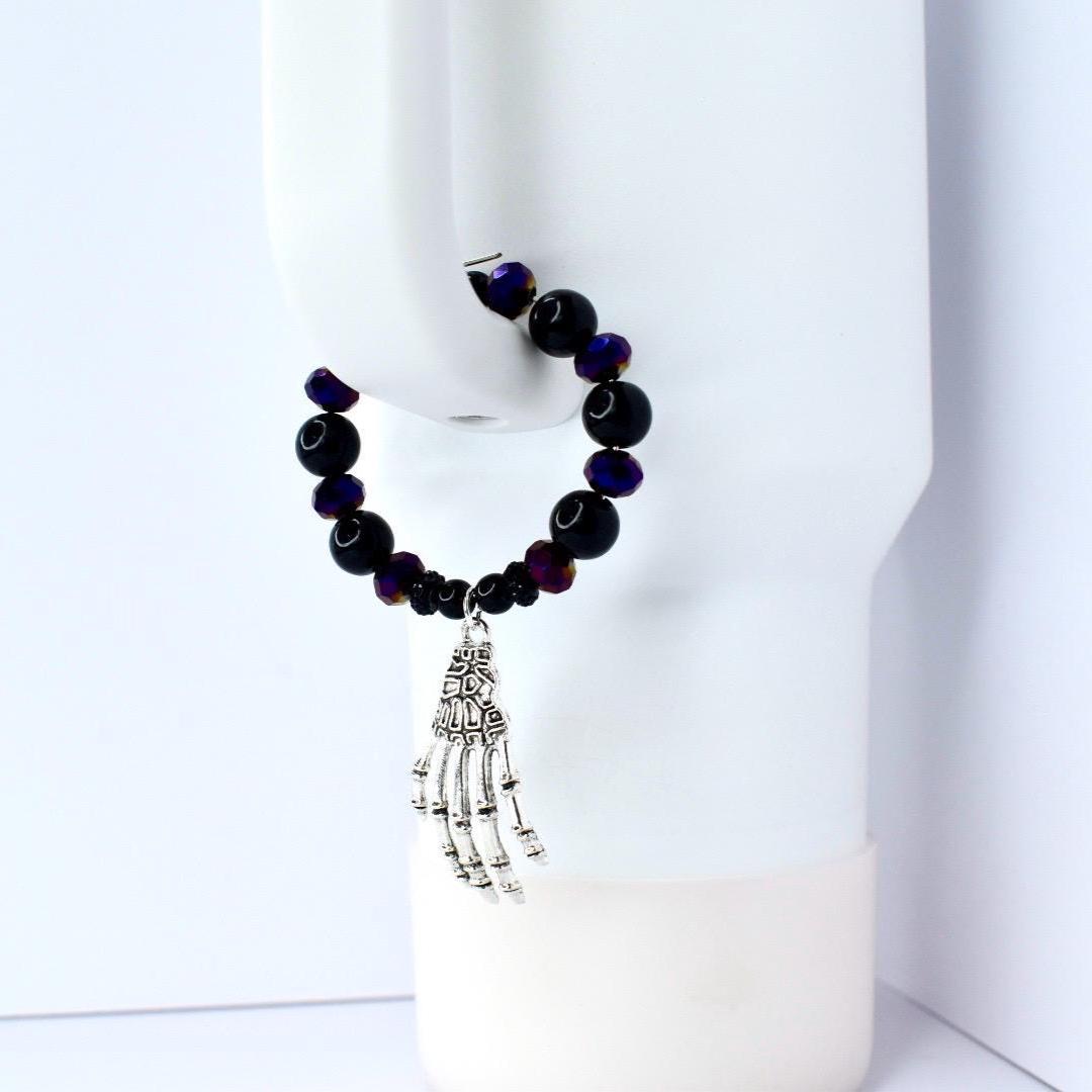 Gothic Halloween Tumbler HANDle Charm with Skeleton Hand
