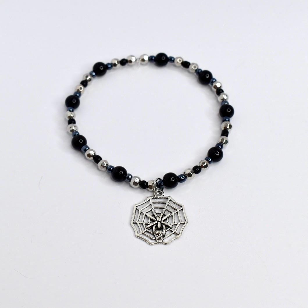 Deadly Damask Bracelet Collection: Black Gray and Silver Spooky Charm Bracelets