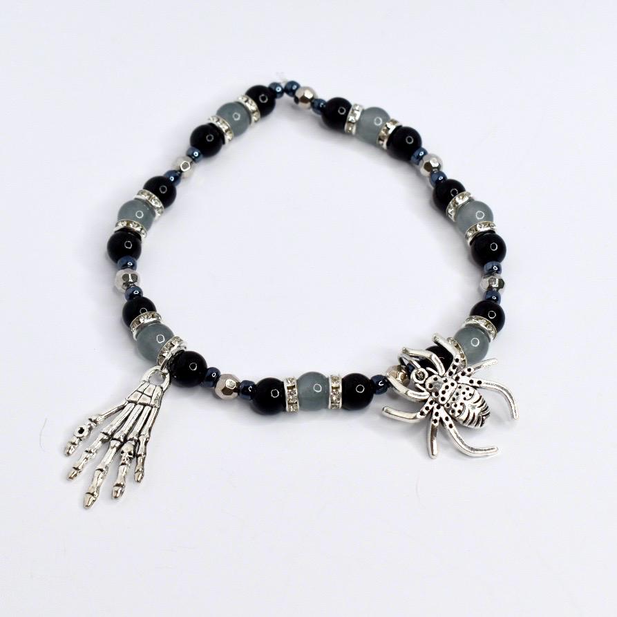 Deadly Damask Bracelet Collection: Black Gray and Silver Spooky Charm Bracelets