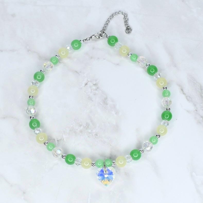 Green Yellow and Crystal Heart Charm Princess Necklace – Dress Up Jewelry
