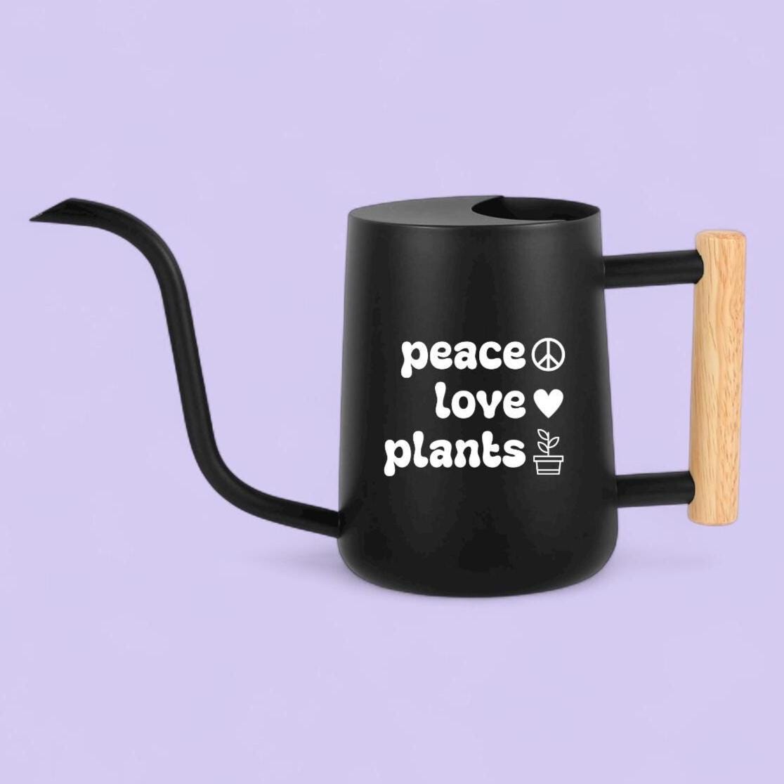 Personalized Watering Can with Wood Handle - Peace Love Plants