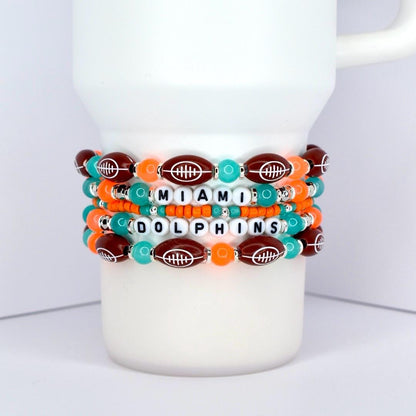 Miami Dolphins Bracelet Collection: Orange Teal and Silver Beaded Bracelets