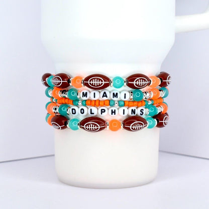 Miami Dolphins Bracelet Collection: Orange Teal and Silver Beaded Bracelets