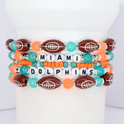Miami Dolphins Bracelet Collection: Orange Teal and Silver Beaded Bracelets