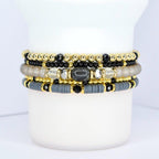 Black and gold tumbler bracelet – elegant beaded wrap with gray stone accents for reusable cups.