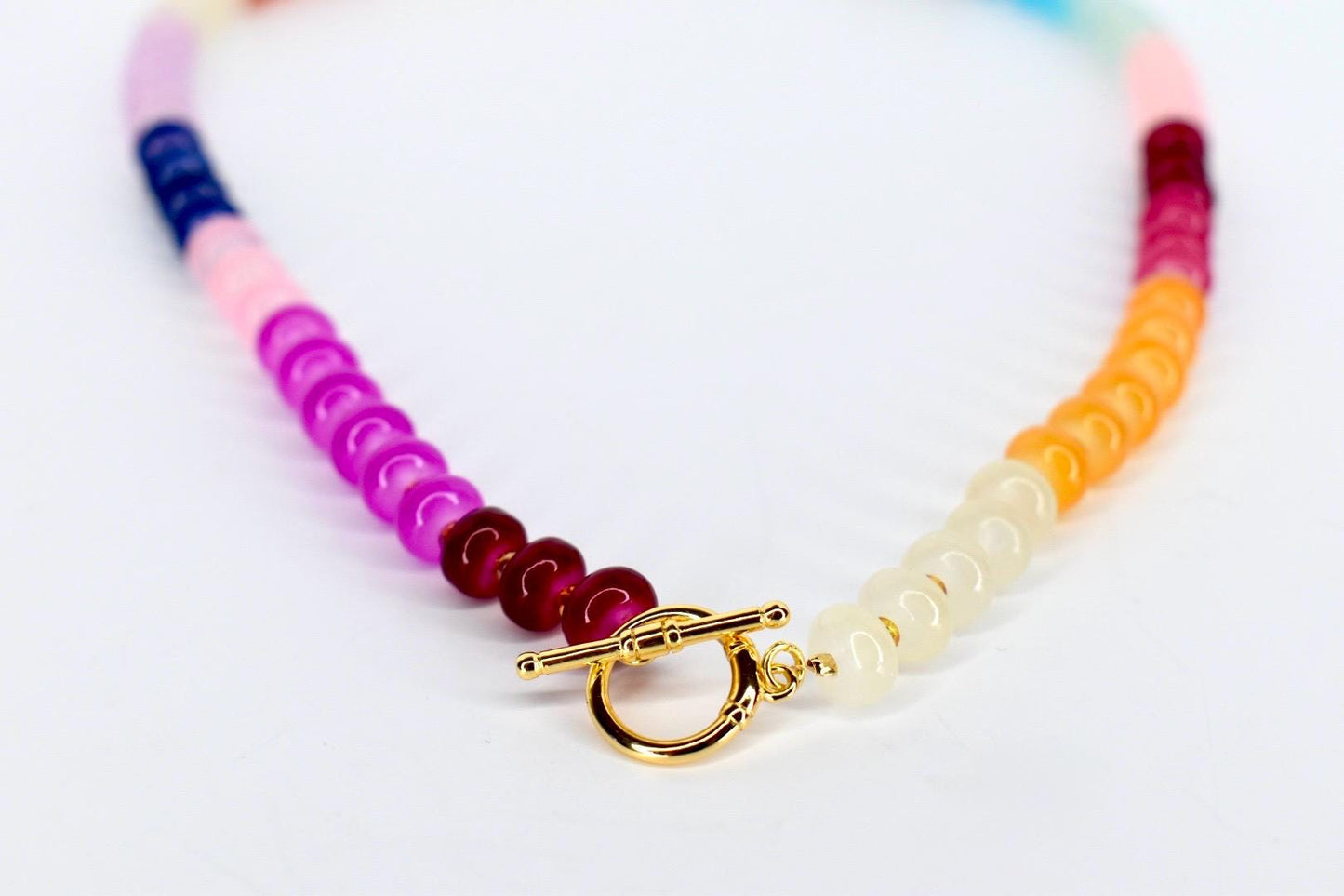 Colorful Necklace with Rondelle Beads and Gold Clasp