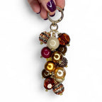Fall Beaded Bag Charm: Gold and Burgundy Keychain Purse Accessory