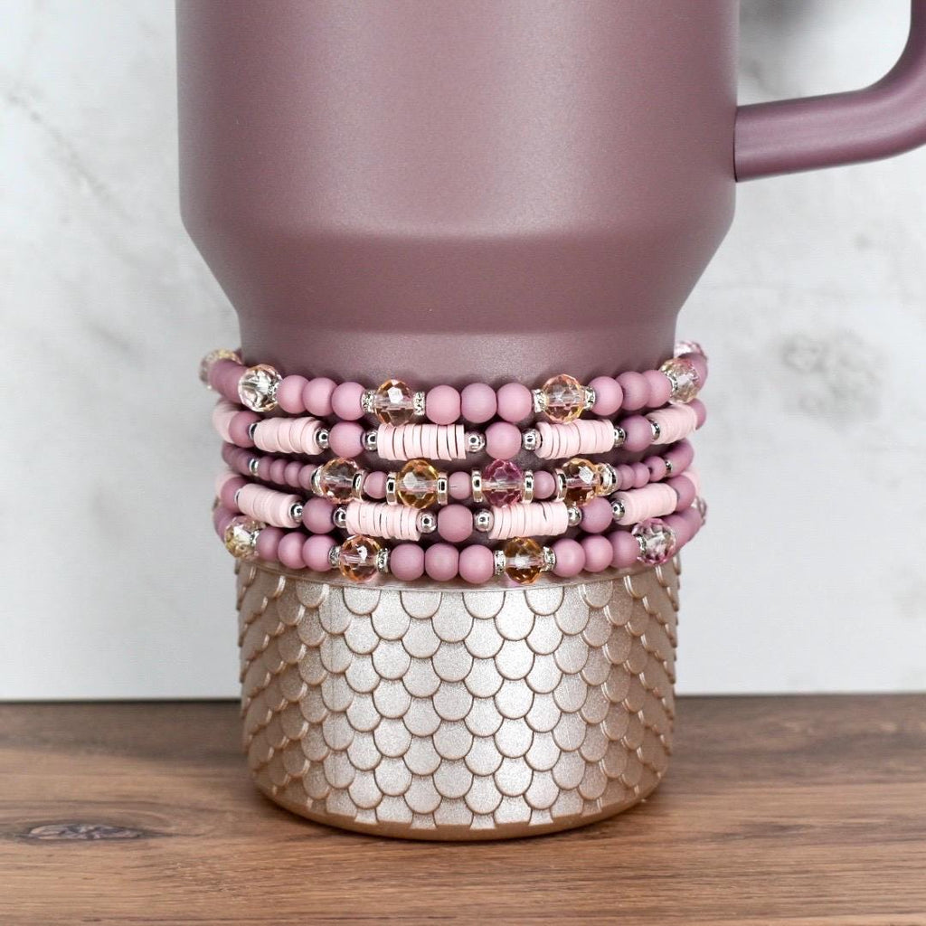Conch Floral Bracelet Collection: Mauve Pink Bracelets with Silver Accents