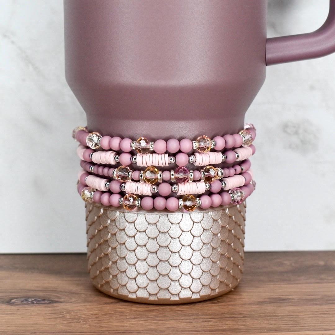 Conch Floral Bracelet Collection: Mauve Pink Bracelets with Silver Accents