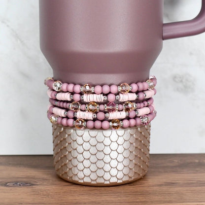 Conch Floral Bracelet Collection: Mauve Pink Bracelets with Silver Accents