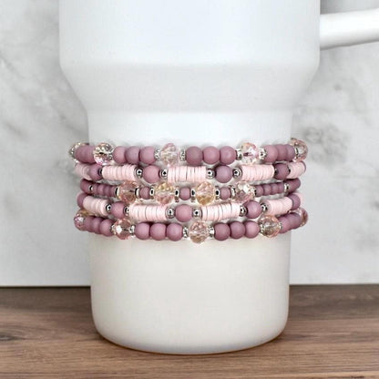 Conch Floral Bracelet Collection: Mauve Pink Bracelets with Silver Accents