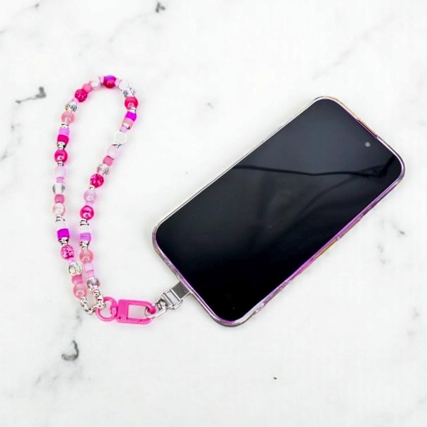 Pink Beaded Phone Charm Wrist Strap