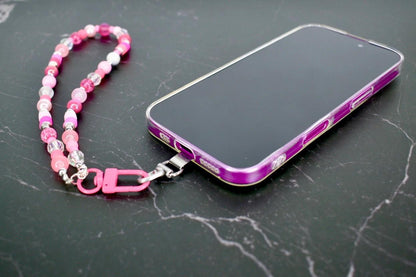 Pink Beaded Phone Charm Wrist Strap