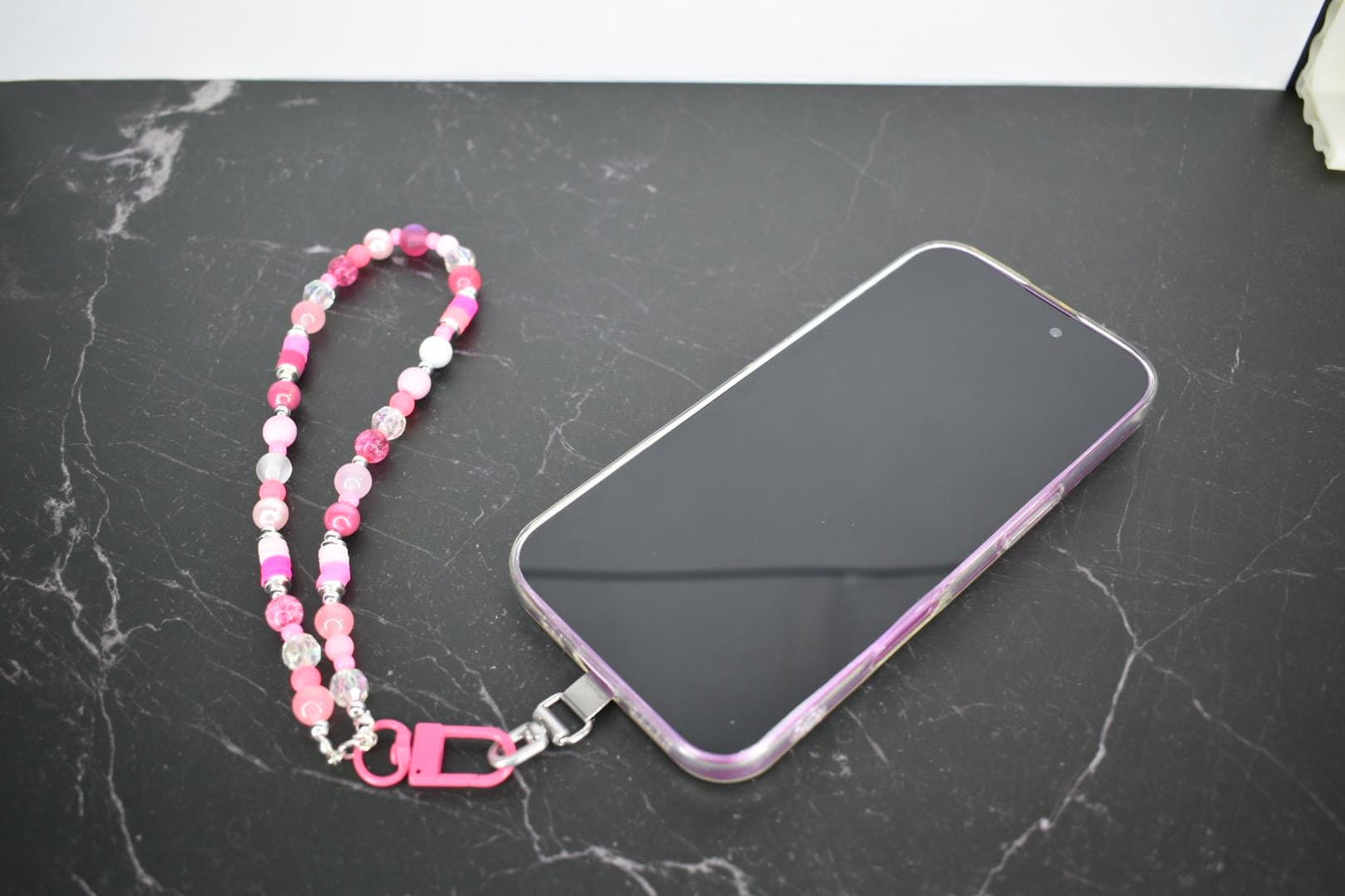 Pink Beaded Phone Charm Wrist Strap