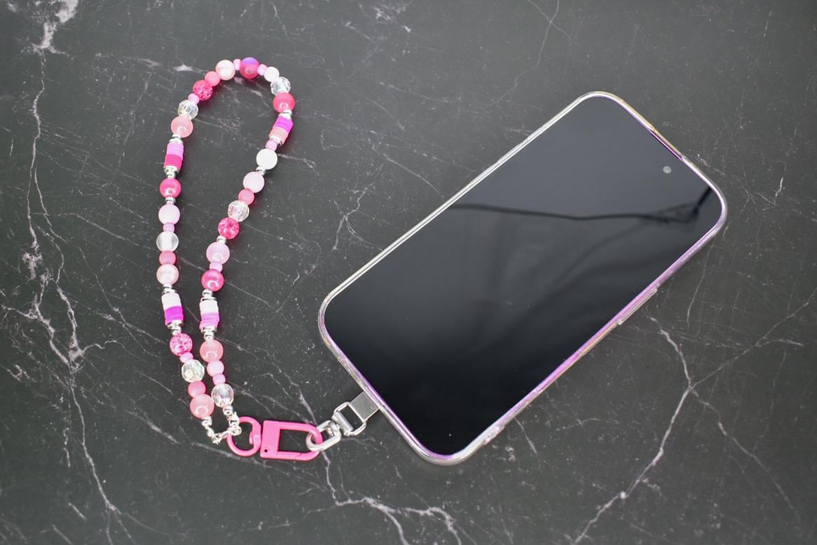 Pink Beaded Phone Charm Wrist Strap