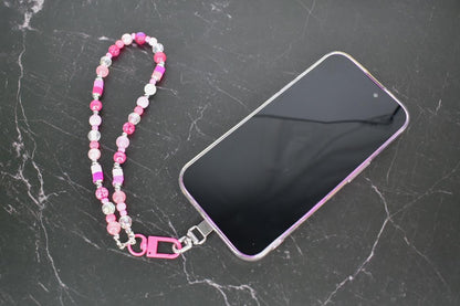 Pink Beaded Phone Charm Wrist Strap