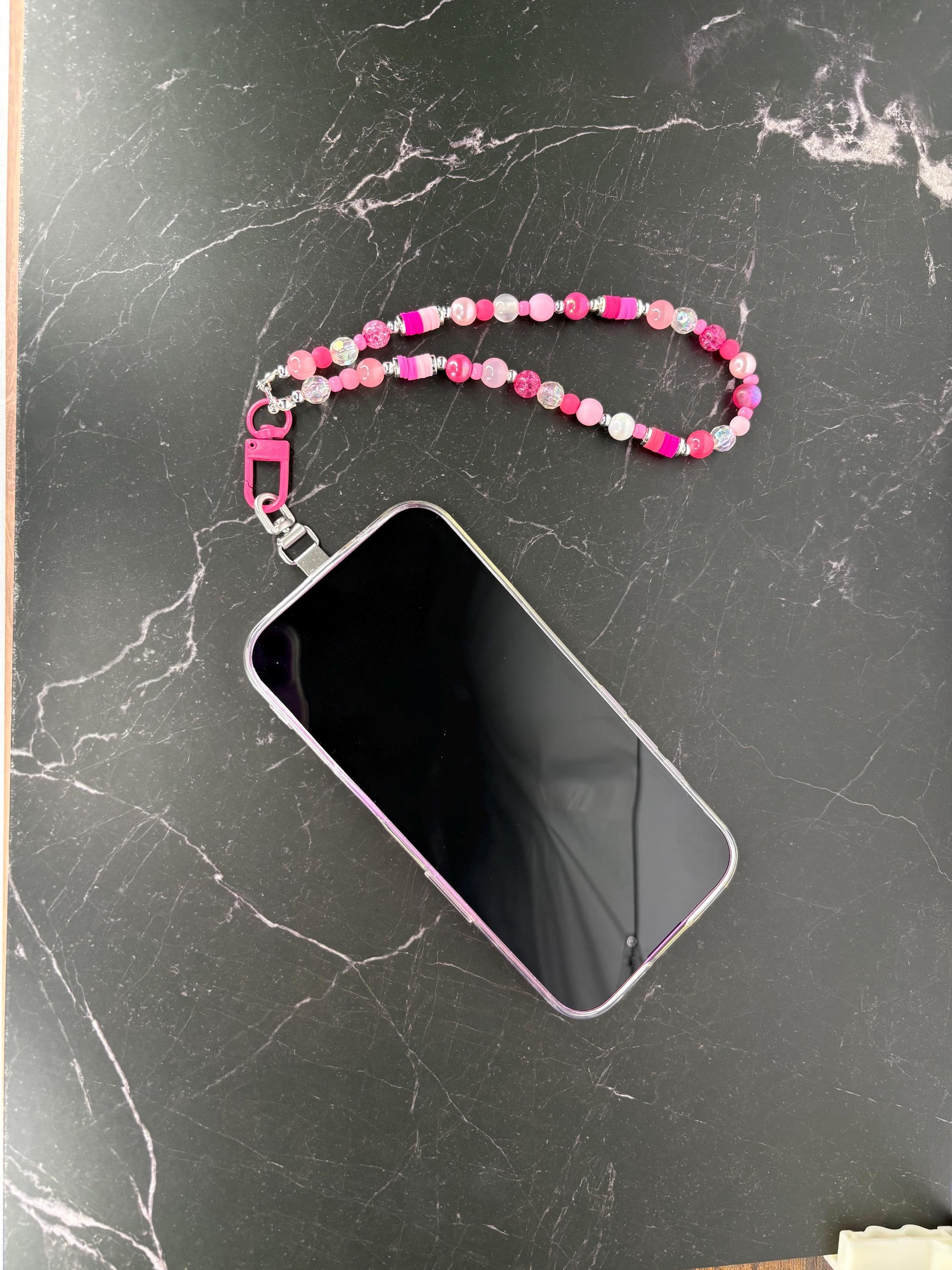 Pink Beaded Phone Charm Wrist Strap
