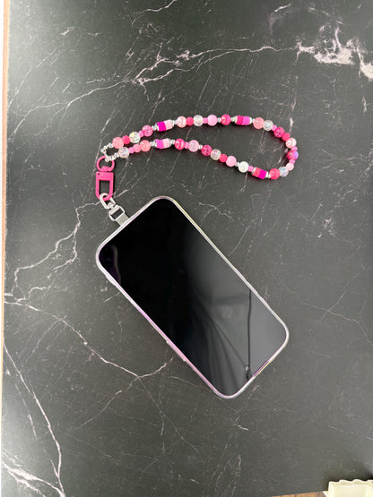 Pink Beaded Phone Charm Wrist Strap