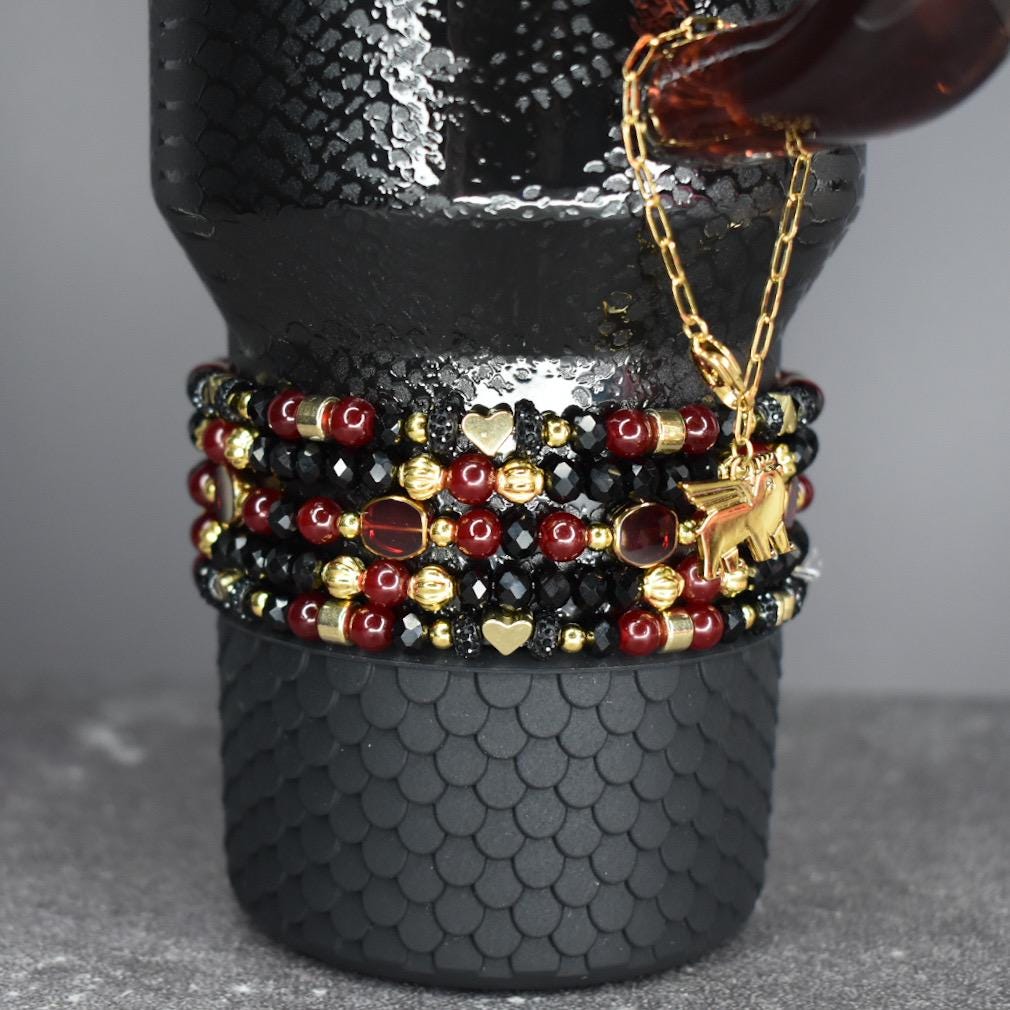Luxe Garnet and Gold Bracelet Stack - 5 Piece Set