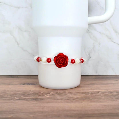 Red Rose and Pearl Beaded Bracelet