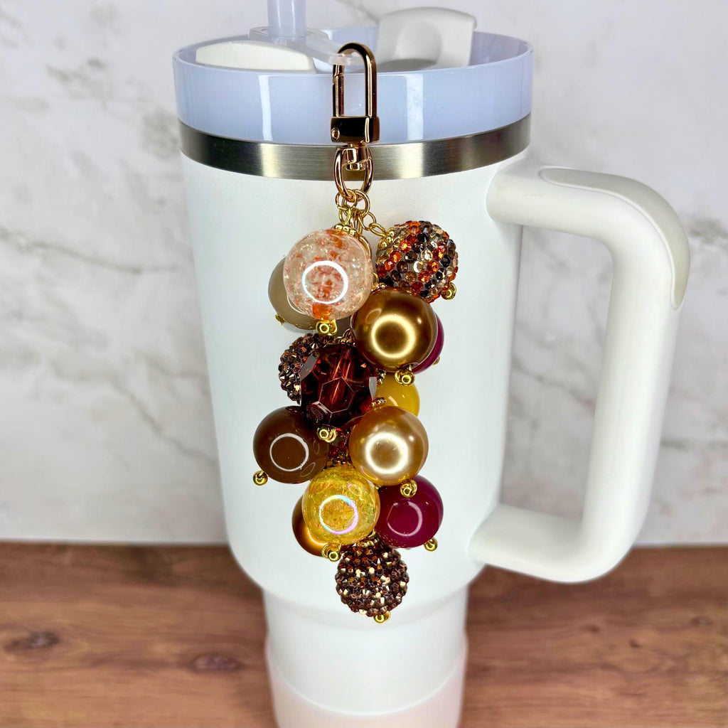 Tumbler Straw Bauble Charm with Bronze, Brown, Beige, Yellow, and Maroon Beads