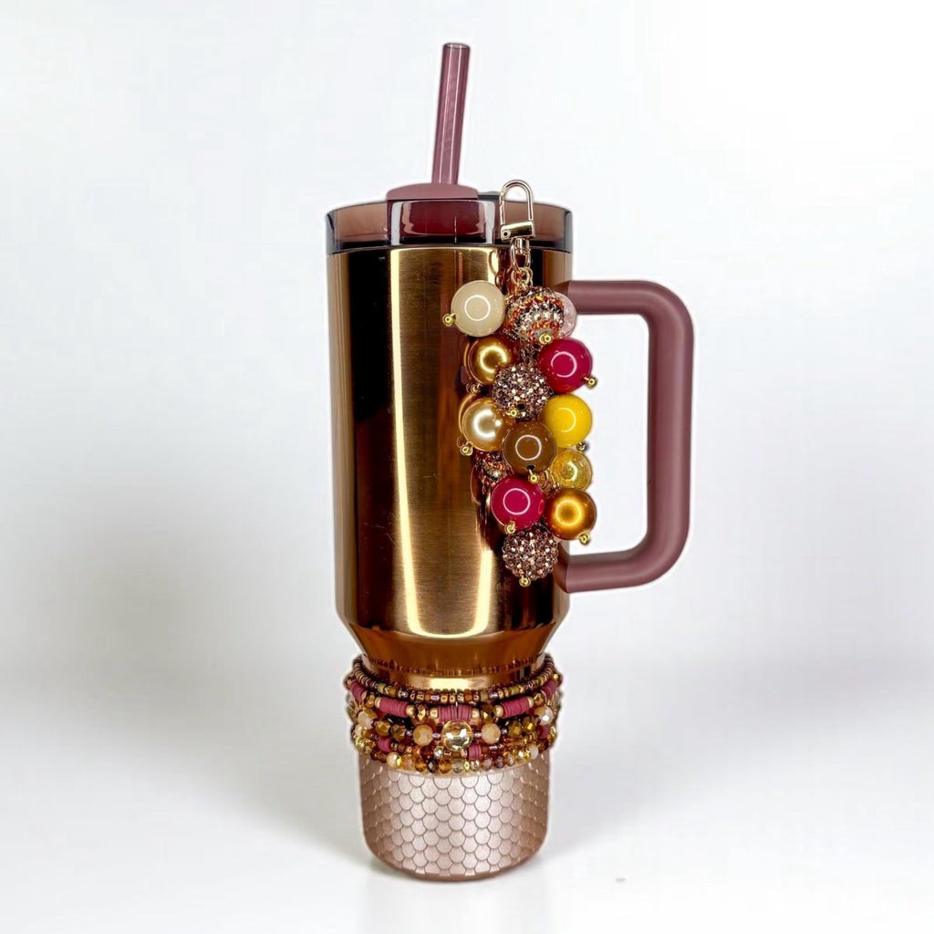 Tumbler Straw Bauble Charm with Bronze, Brown, Beige, Yellow, and Maroon Beads