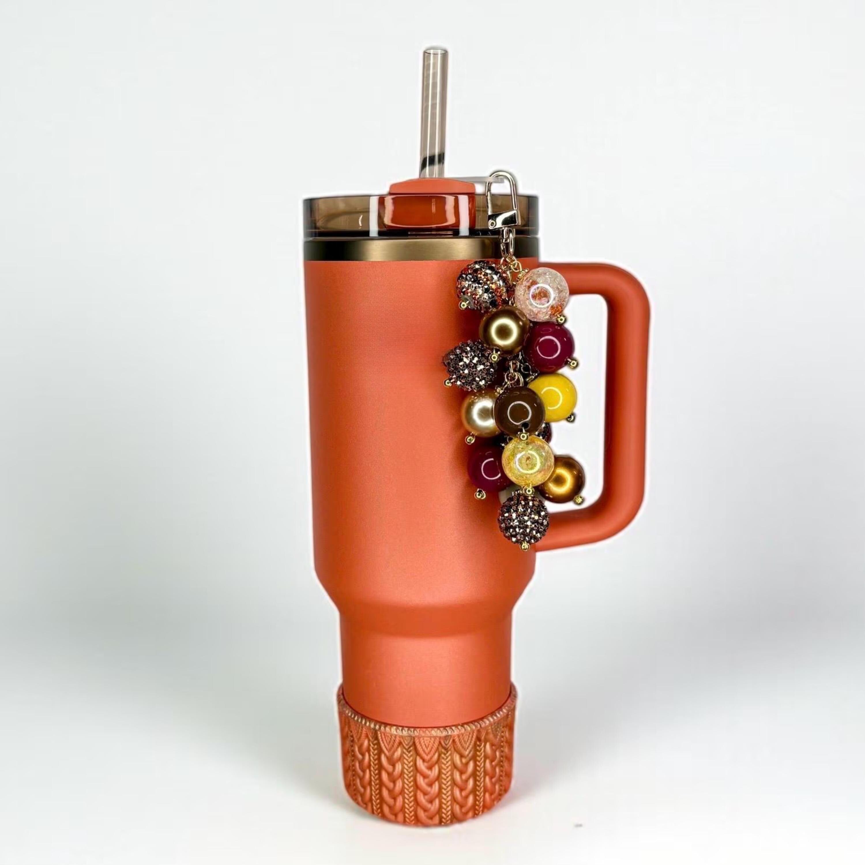 Tumbler Straw Bauble Charm with Bronze, Brown, Beige, Yellow, and Maroon Beads