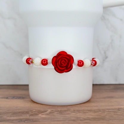 Red Rose and Pearl Beaded Bracelet