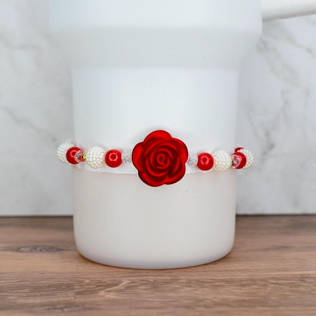 Red Rose and Pearl Beaded Bracelet