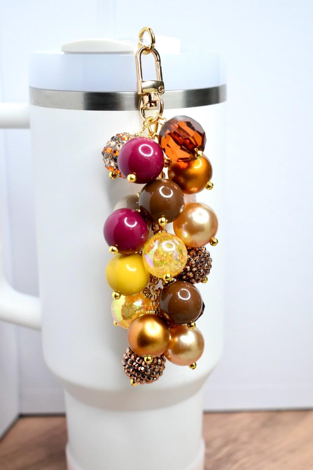 Tumbler Straw Bauble Charm with Bronze, Brown, Beige, Yellow, and Maroon Beads