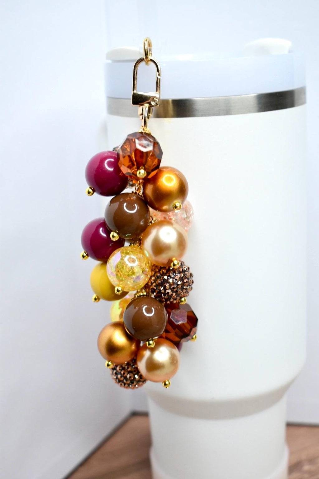 Tumbler Straw Bauble Charm with Bronze, Brown, Beige, Yellow, and Maroon Beads